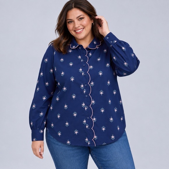 torrid Tops - Torrid Belle Isle Top Womens Size 5X Plus Blue Floral Peter Pan Collar Button Up